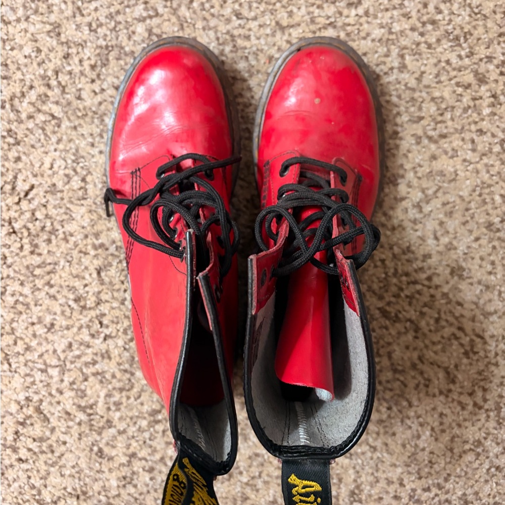Dr. Martens Red Patent Leather Boots - Picture 4 of 8